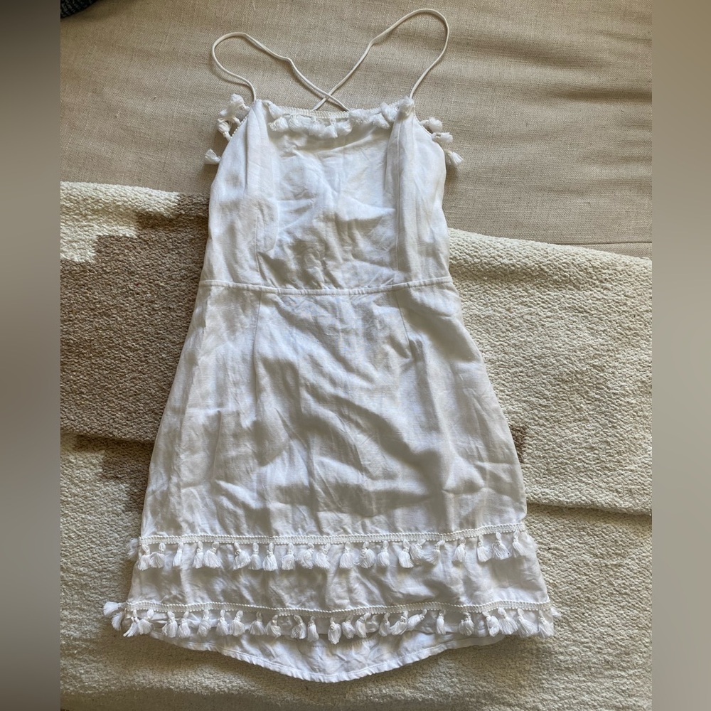 Sun Becomes Her White Mini Tassel Dress